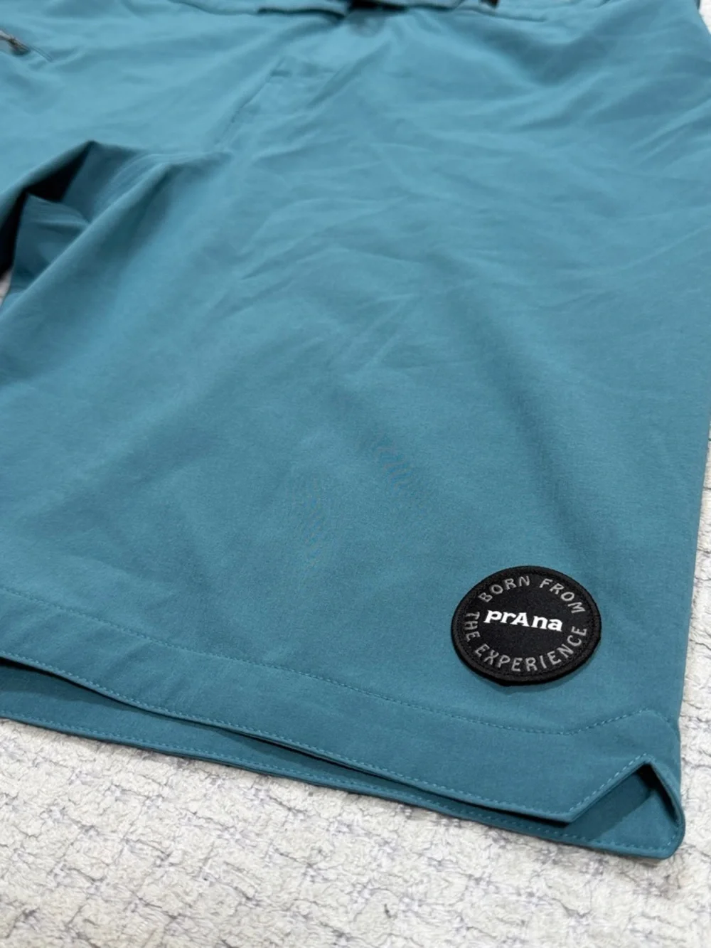 Men’s Prana Fenton Boardshort Catalina Blue Black Logo & Ties Size Large